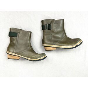 Sorel Green Slim Boot Shortie Pull On Duck Rain Heel Boots   Women's Size 9